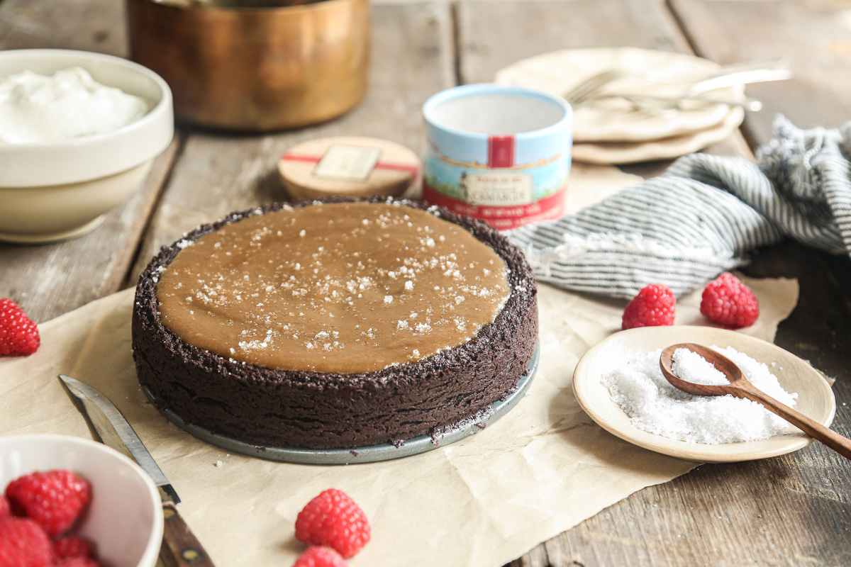 Flourless Chocolate Ganache Cake with Fleur de Sel Caramel Topping La