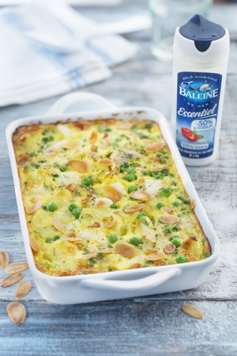 Clafoutis de poisson pommes de terre et petits pois