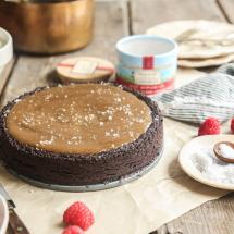 Flourless Chocolate Ganache Cake with Fleur de Sel Caramel Topping recipe