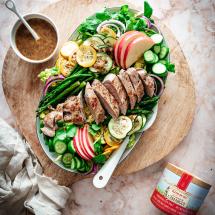 Pork Tenderloin salad with grilled veggies recipe